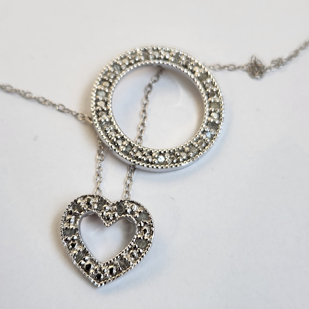 Natural REAL Diamonds Accents Affinity Heart Open Circle Necklace 925 16" Chain